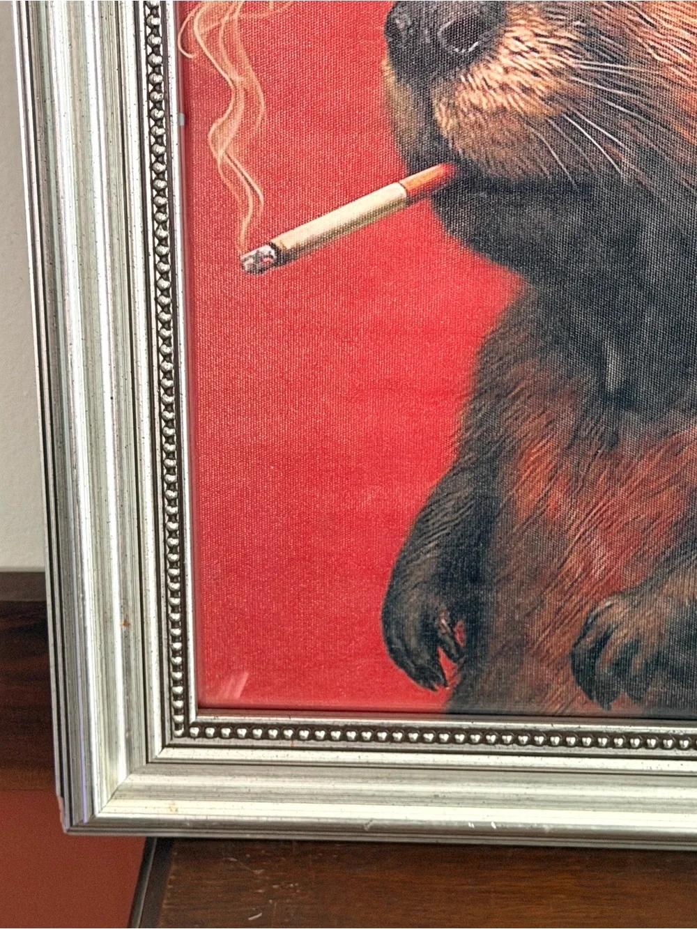 Beaver Smoking a Cigarette Quirky Woodland Animal Canvas Art Print Framed Art